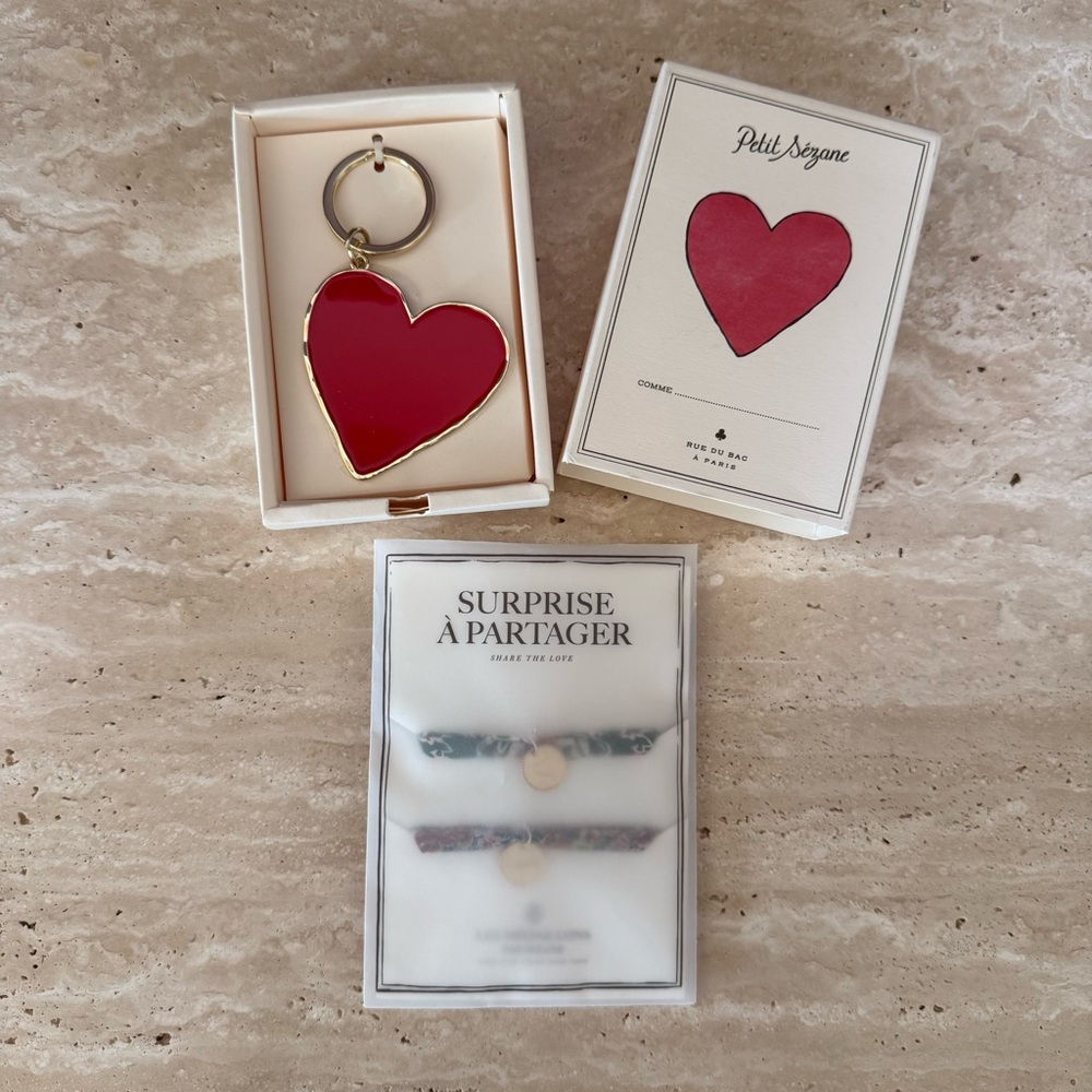 Sezane Red Heart Keychain and Ribbon Charm Bracelets